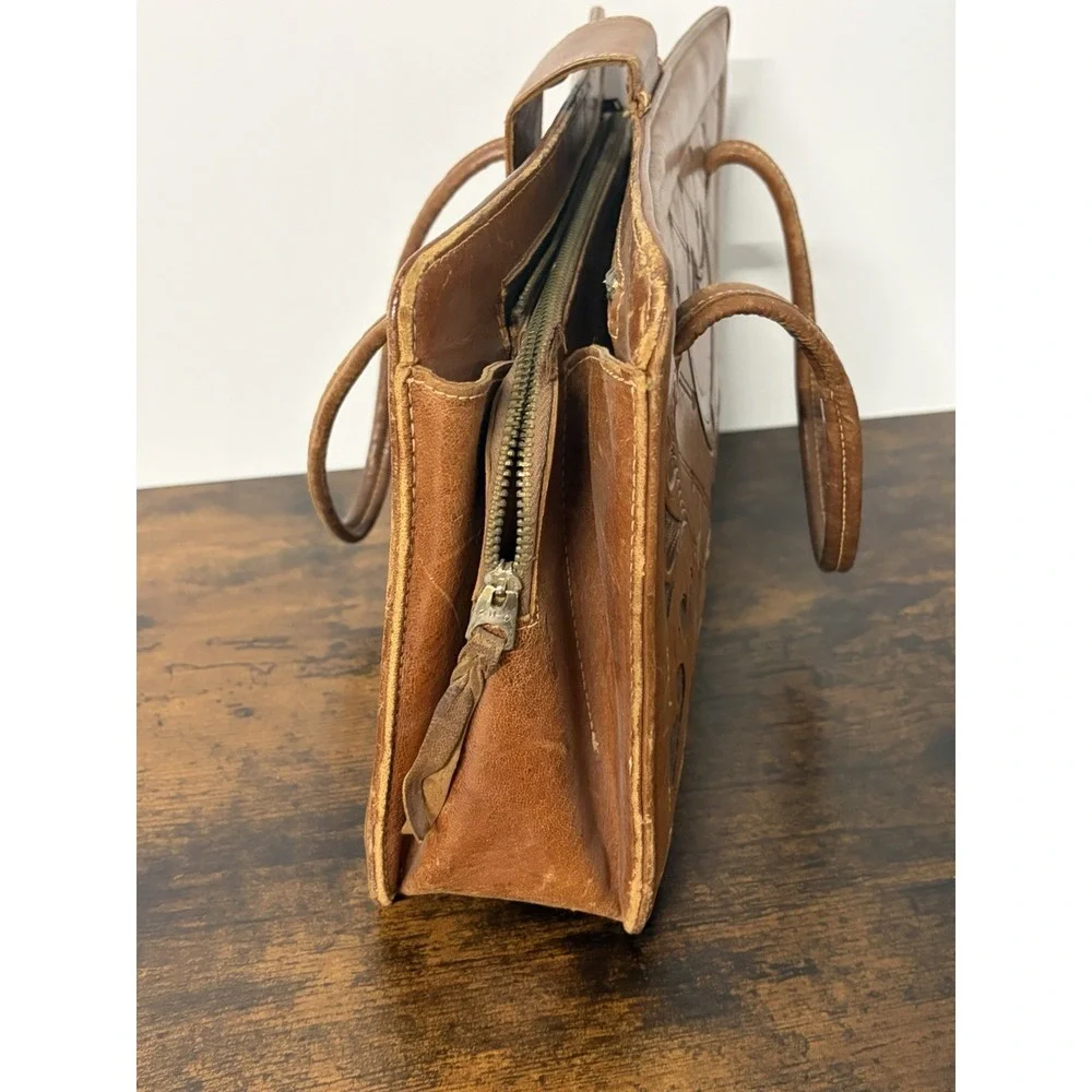 Vintage Robert's Leather Embossed Leather Purse Handbag Monterrey Mexico Made